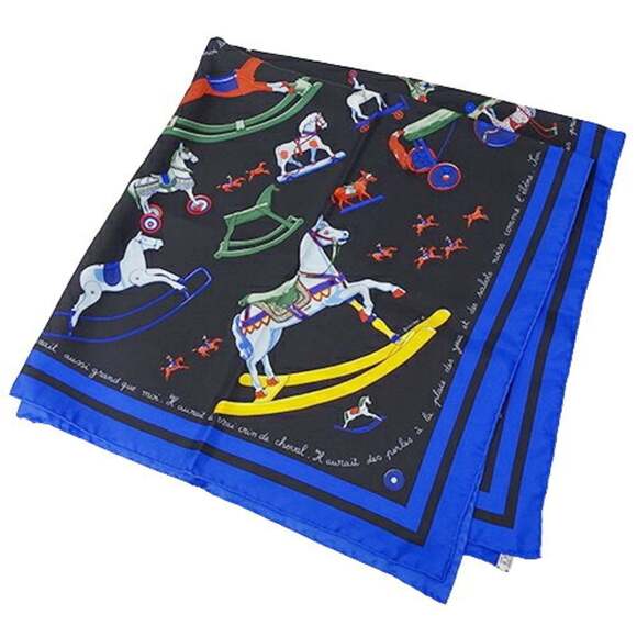 HERMES Authentic Black Silk Scarf - Picture 3 of 12